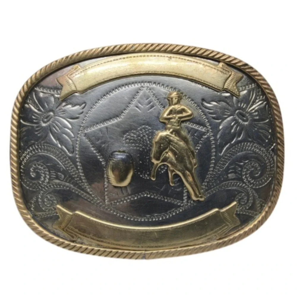 Vintage Nickel Silver Barrel Racing Trophy Award Style Belt Buckle